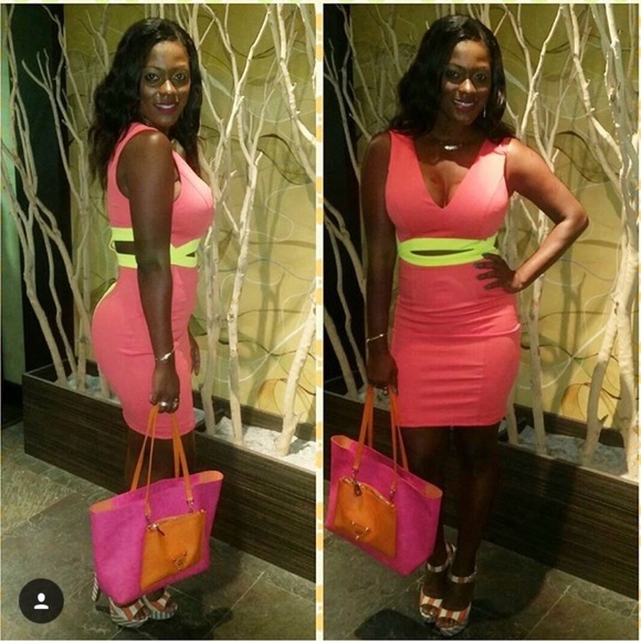 Dresses & Skirts - Pink and Neon Green Bodycon Dress